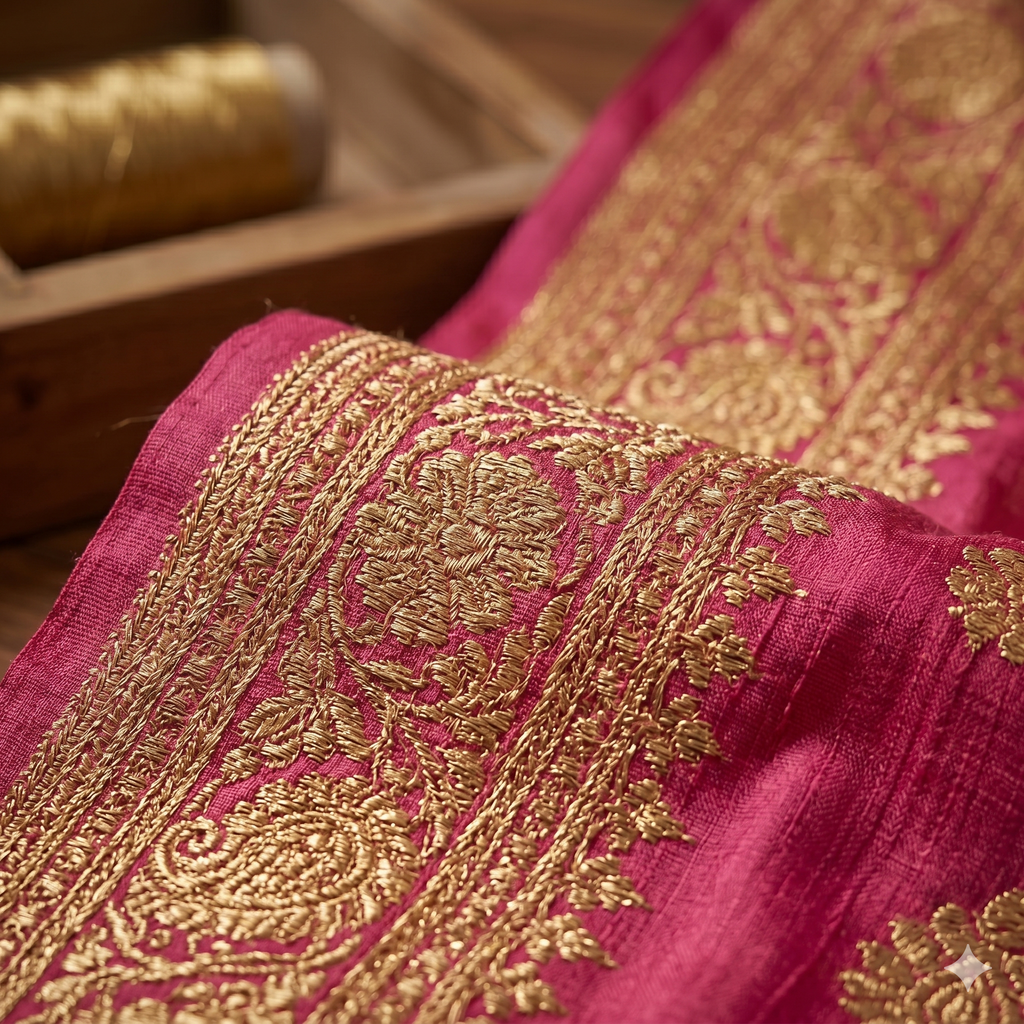 Gulabi Sitara Zari Silk Saree