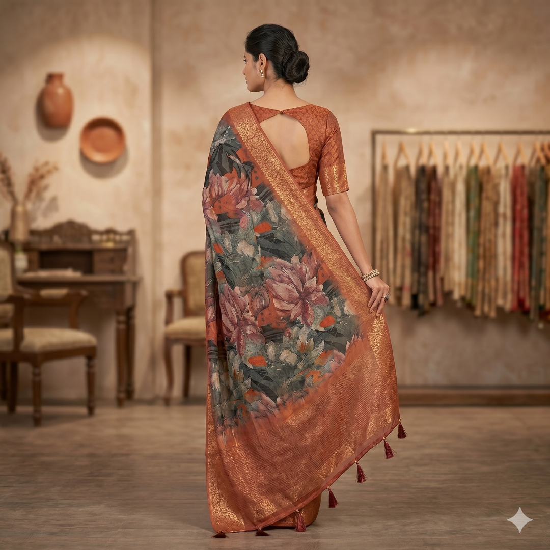 The Rust Autumnal Bloom Saree
