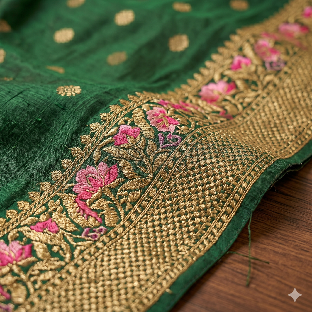 The Vrinda Emerald Green Organza Saree