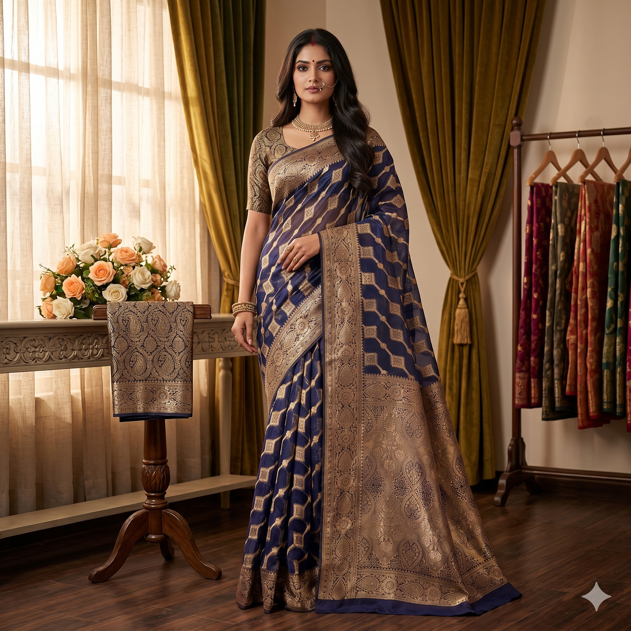 Navy Niloufer Organza Zari Saree