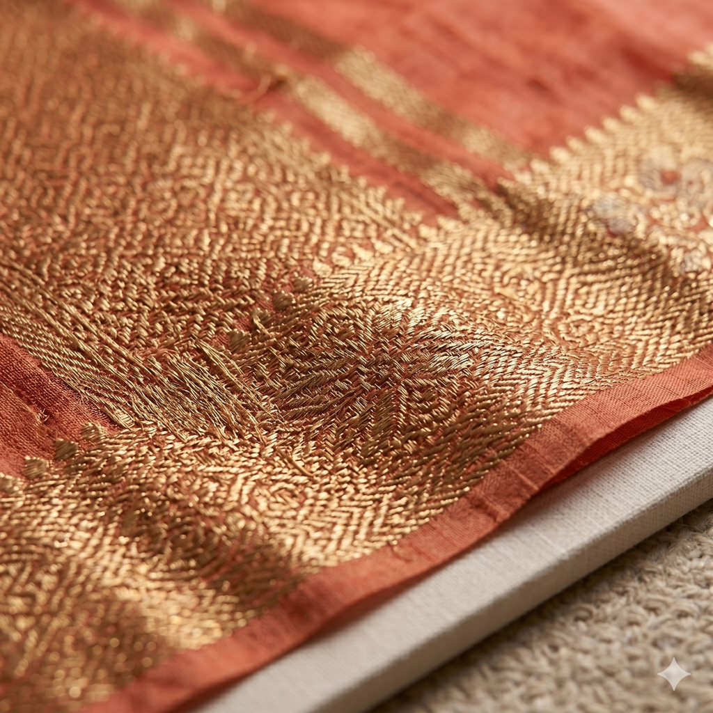 Saanvi Coral Gold Organza Saree