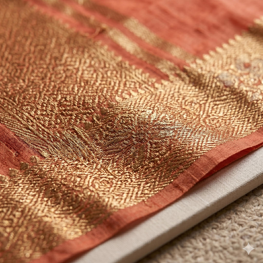 Saanvi Coral Gold Organza Saree