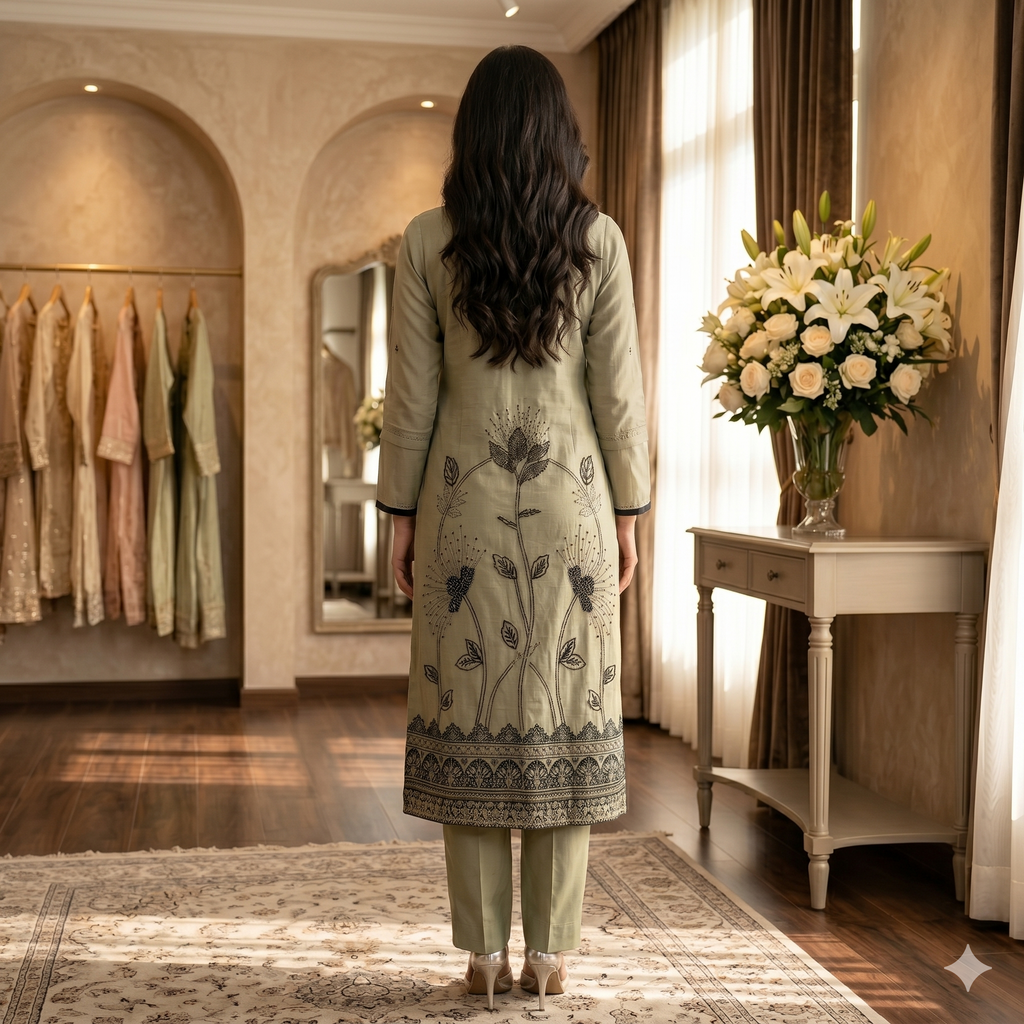 Noor Pista Green Organza Unstitched Suit Set