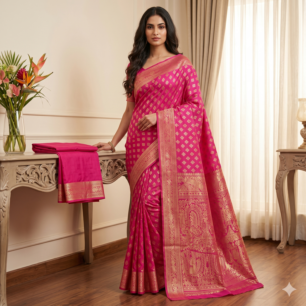 Gulabi Sitara Zari Silk Saree