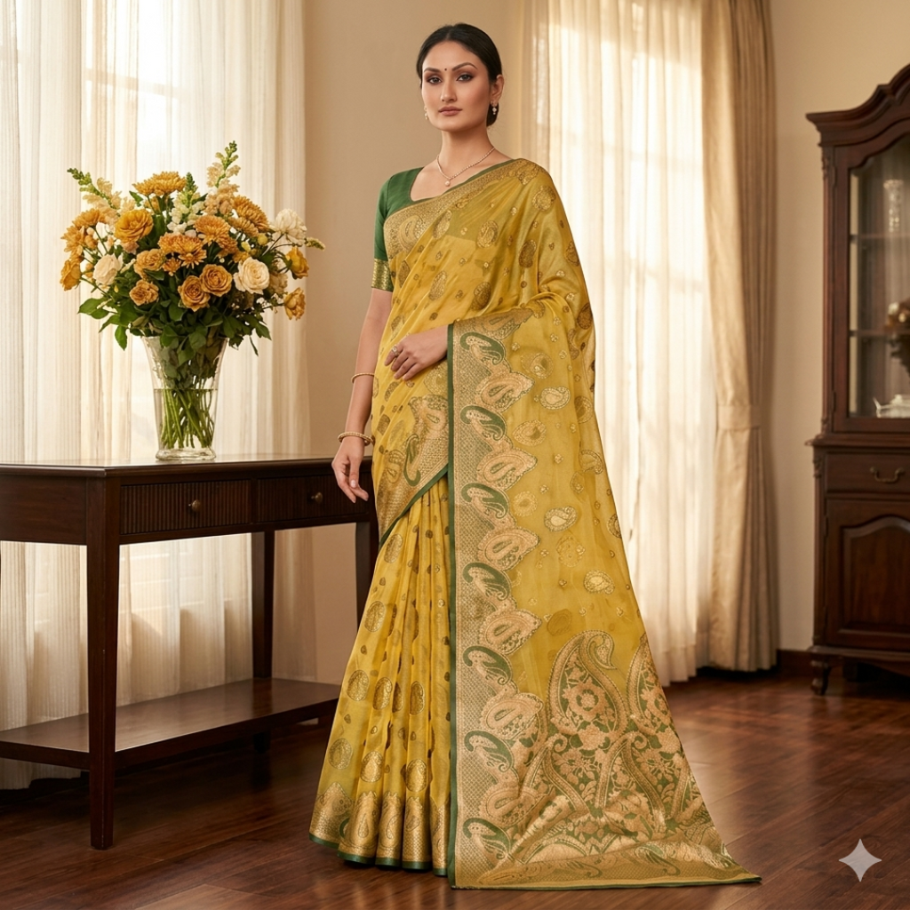 Myraang Mustard Elegance Saree