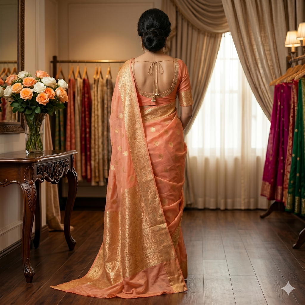 The Ambika Persimmon Kora Organza Saree