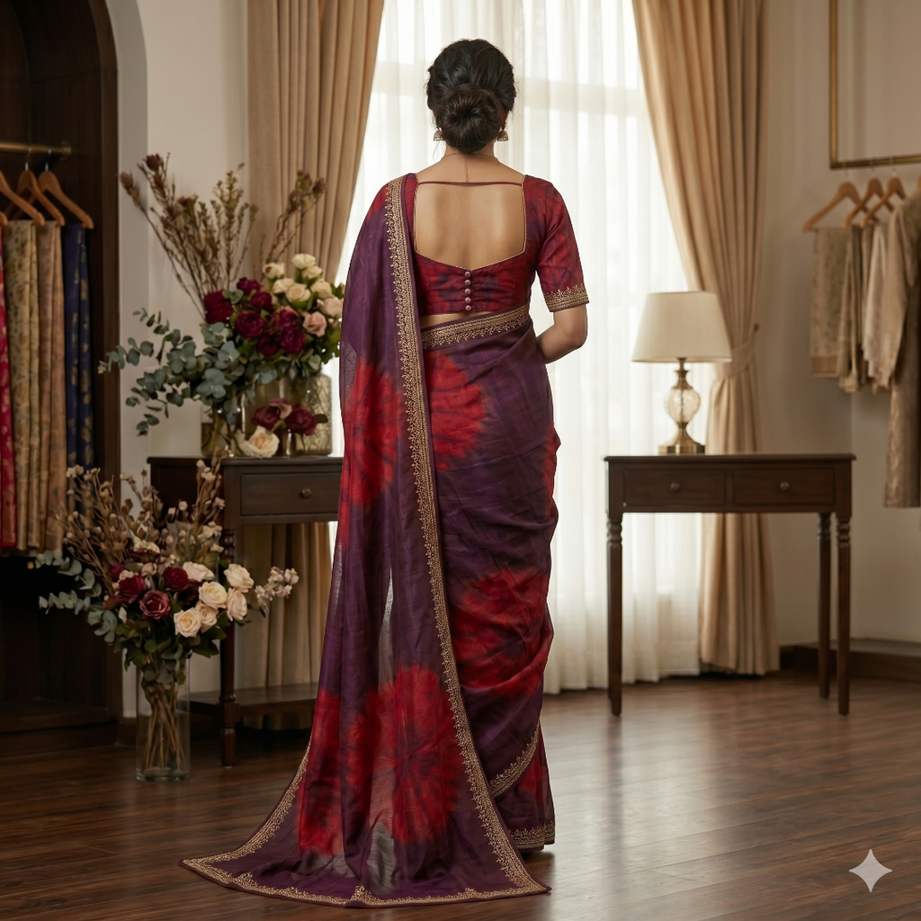 Ruhani Maslin Silk Saree – Digital Print with Heavy Jarkan Border