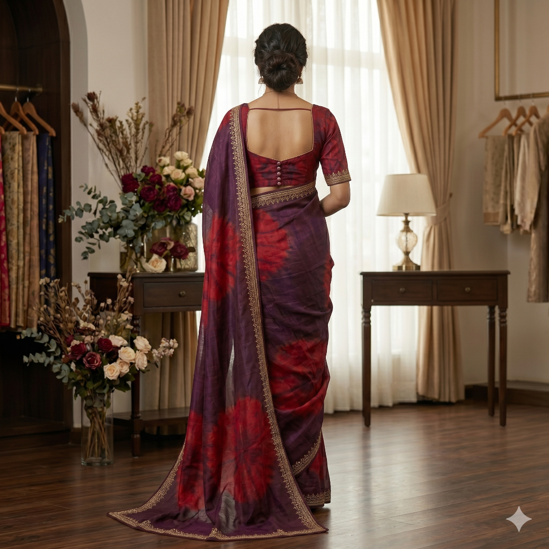 Ruhani Maslin Silk Saree – Digital Print with Heavy Jarkan Border