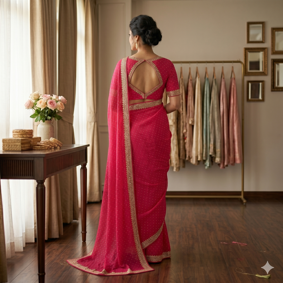 Gulnaar Rani Pink Georgette Gotta Patti Saree