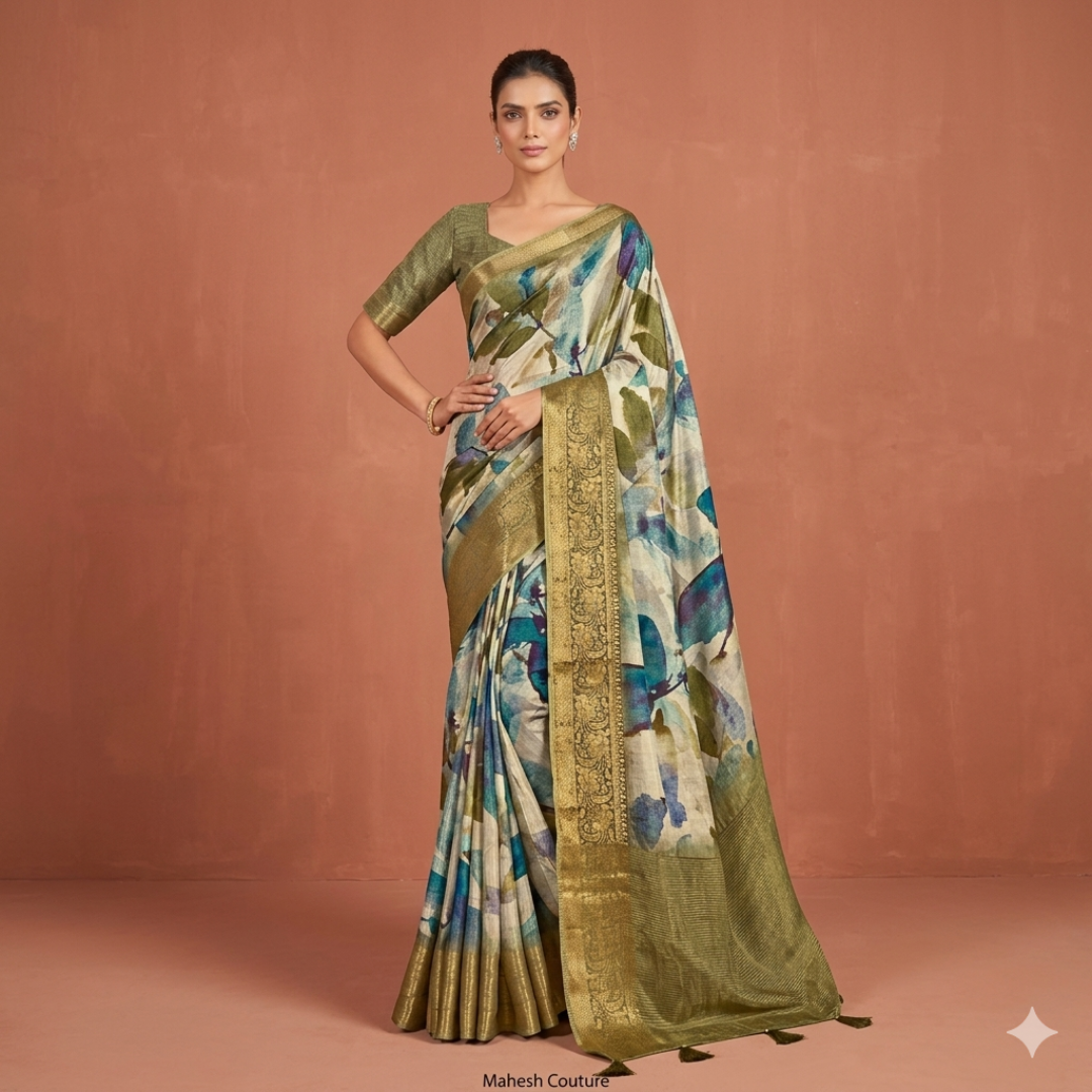 The Verdant Teal Impression Saree