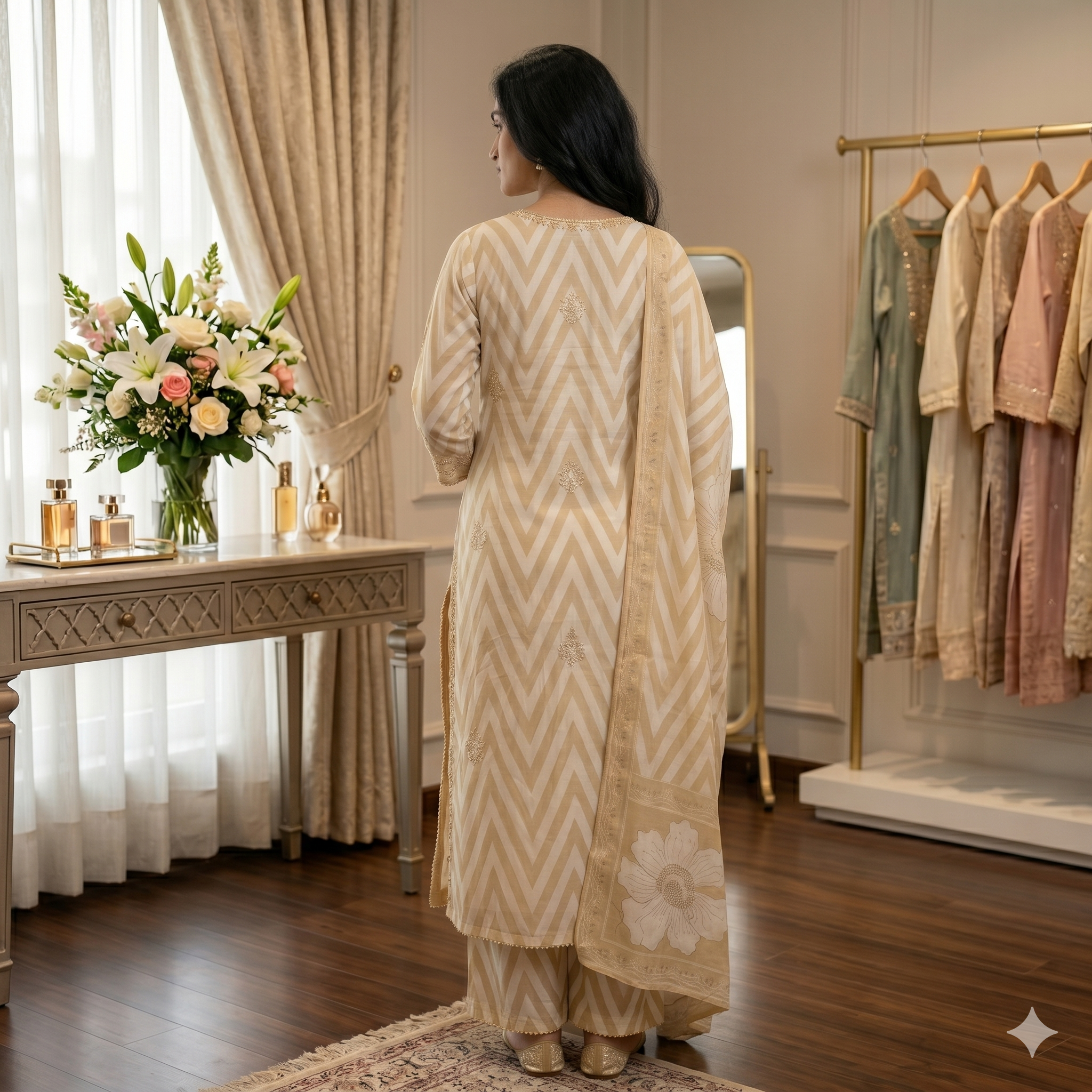 Zarina Mustard Organza Unstitched Suit Set