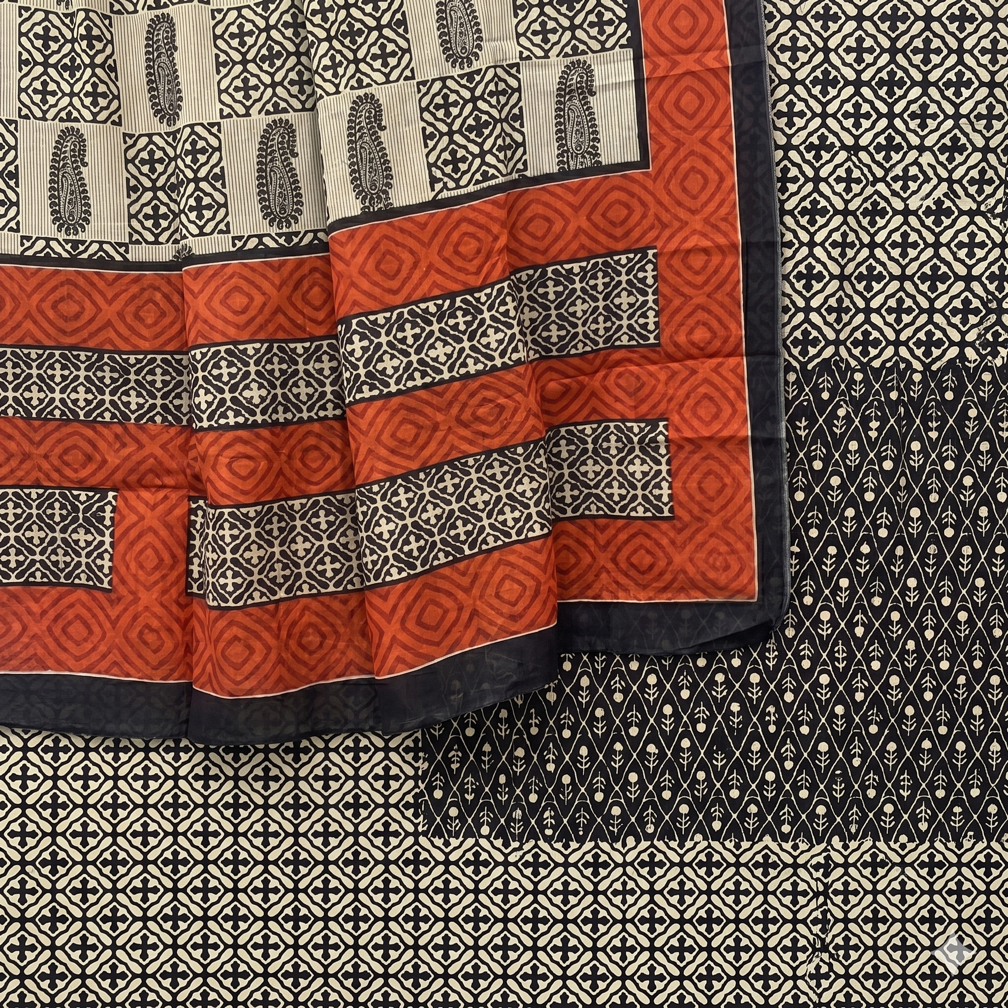 Noir Zarina Block Print Unstitched Suit Set