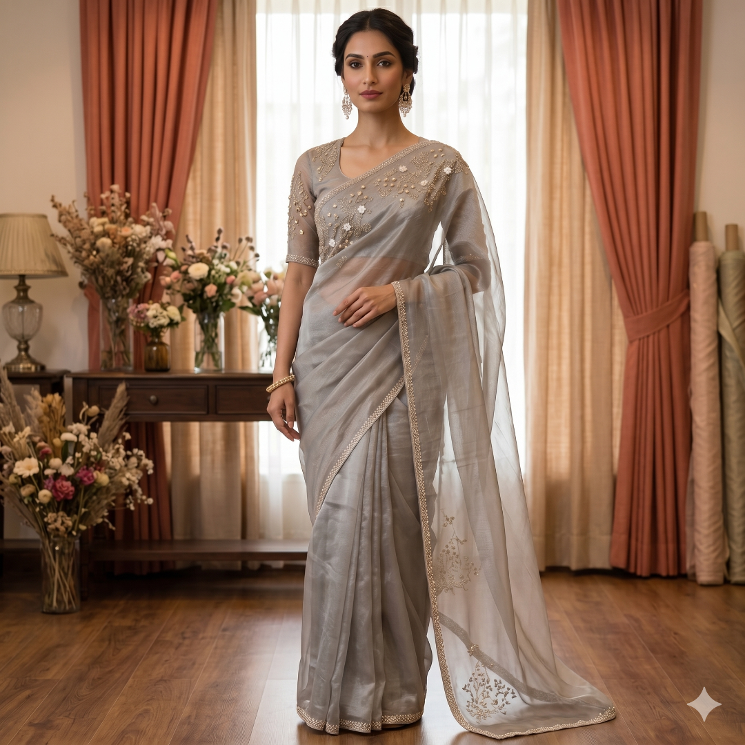 Elegant Organza Sequin Saree
