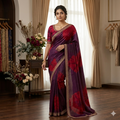 Ruhani Maslin Silk Saree – Digital Print with Heavy Jarkan Border