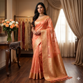 The Ambika Persimmon Kora Organza Saree