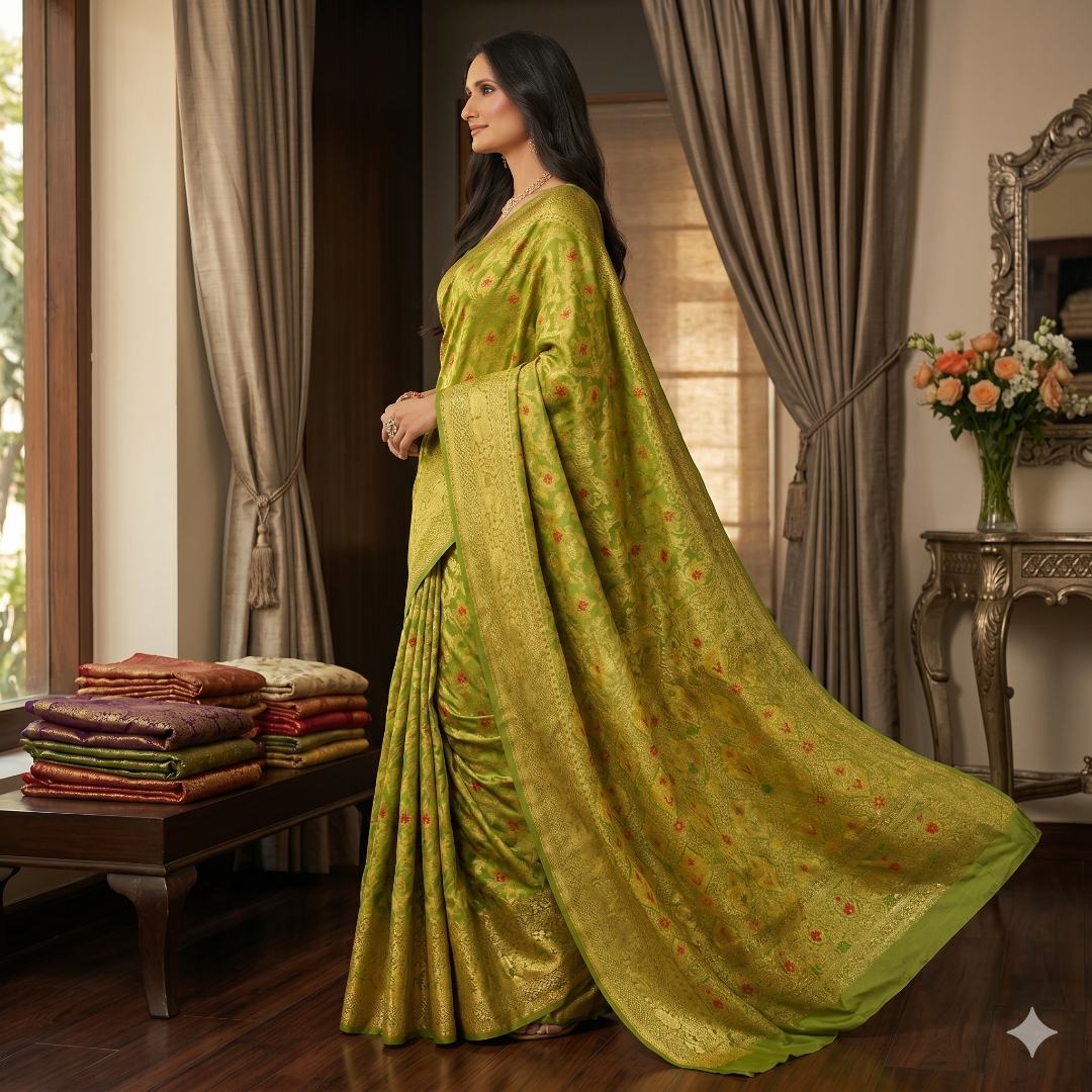 The Advika Emerald Lattice Saree