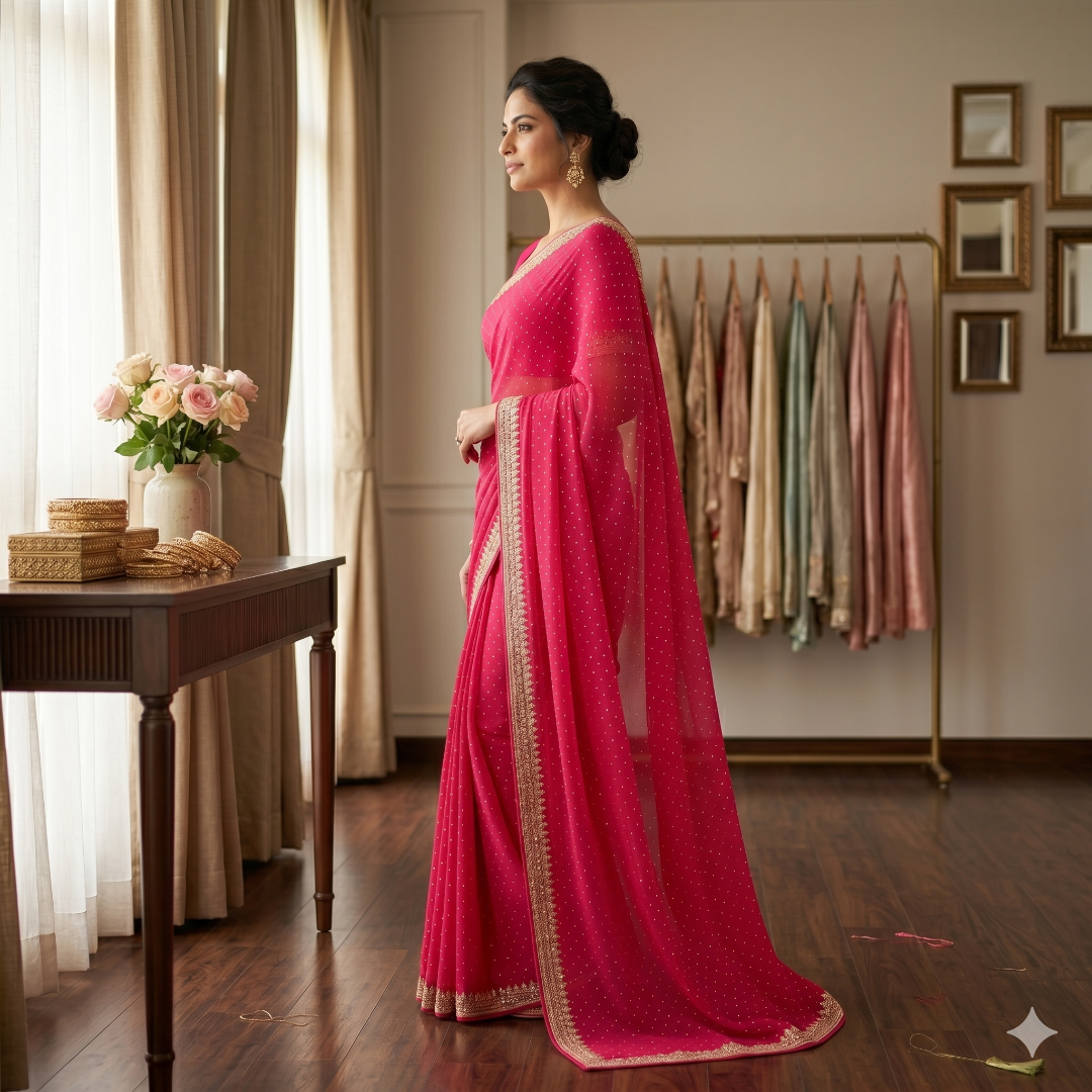 Gulnaar Rani Pink Georgette Gotta Patti Saree