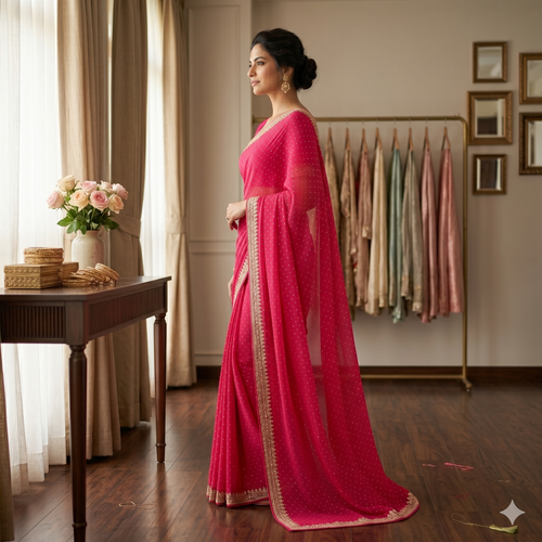 Gulnaar Rani Pink Georgette Gotta Patti Saree