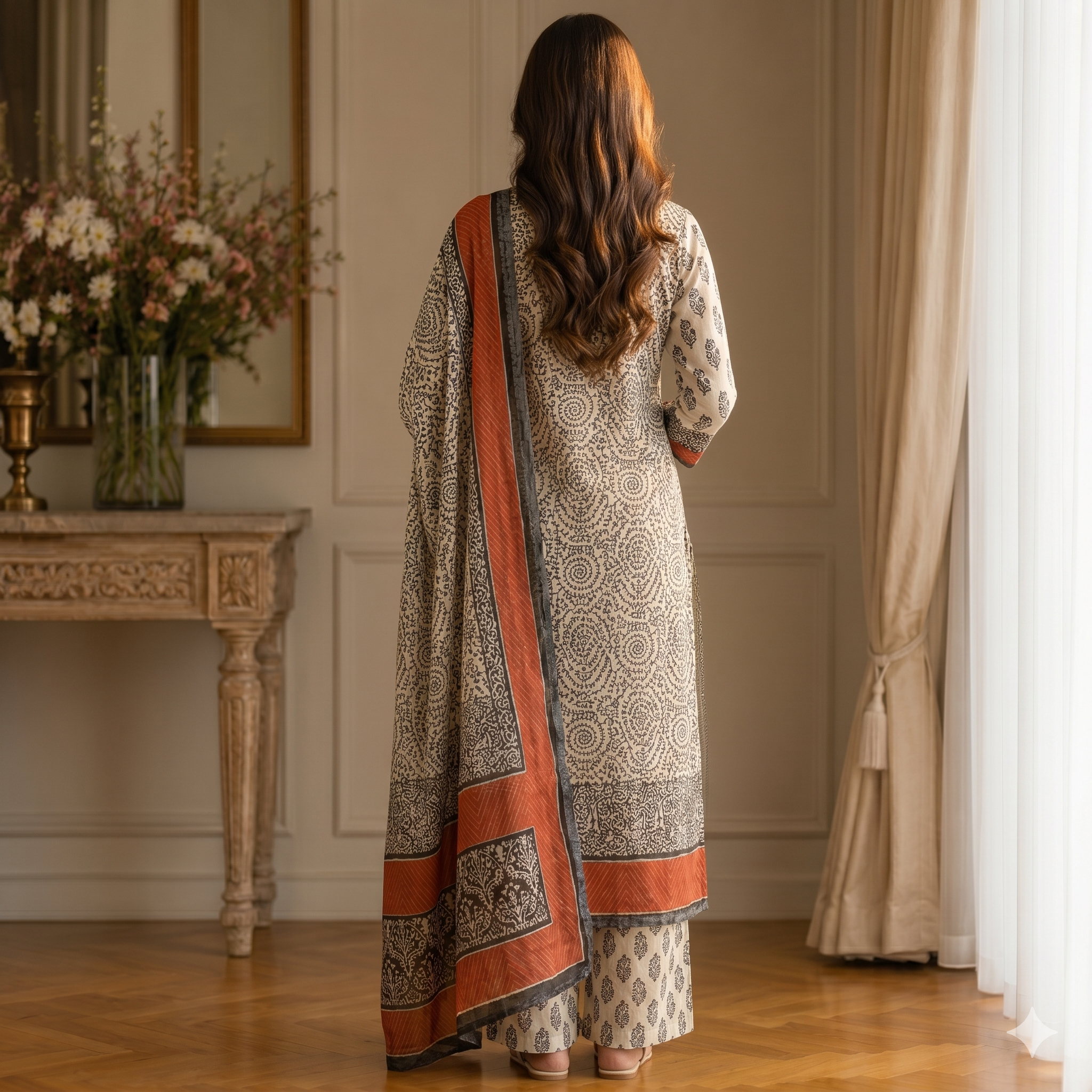Zarqaa Ivory Paisley Unstitched Suit Set