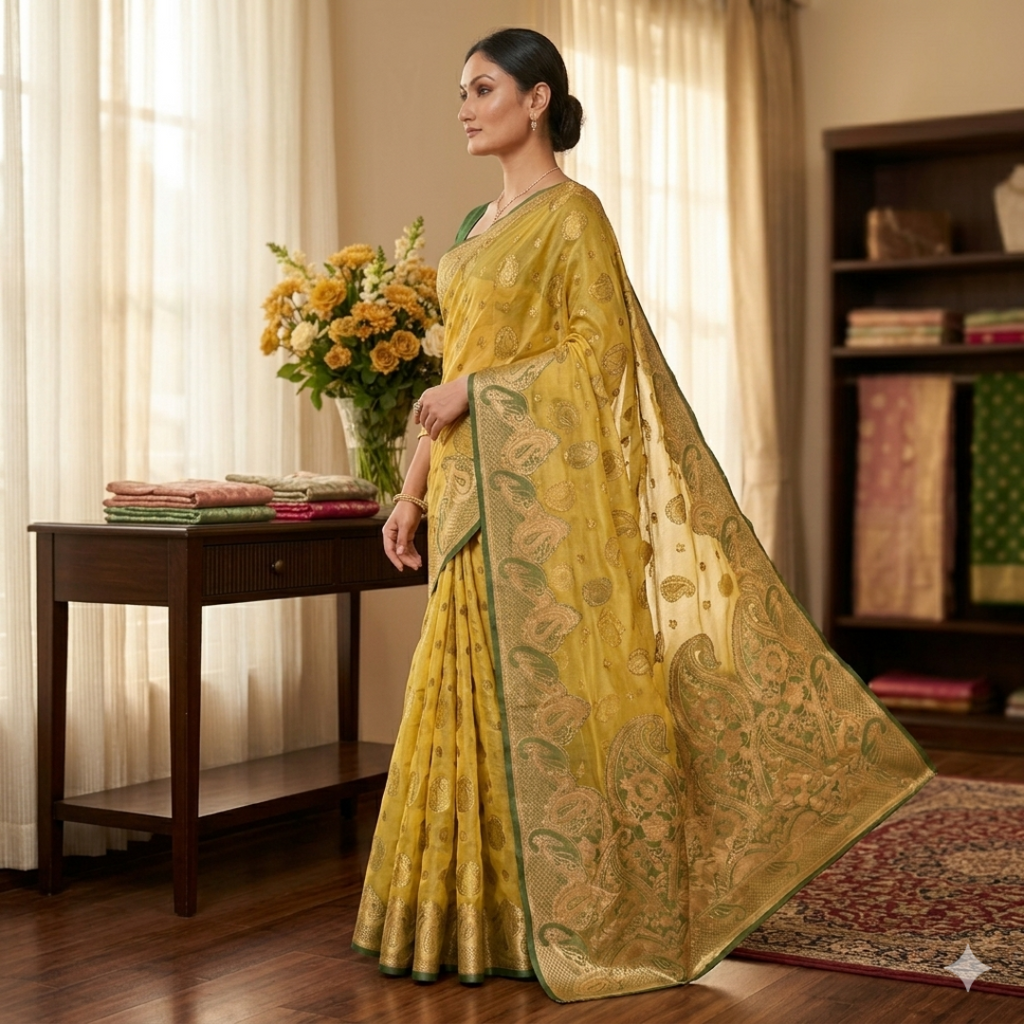 Myraang Mustard Elegance Saree