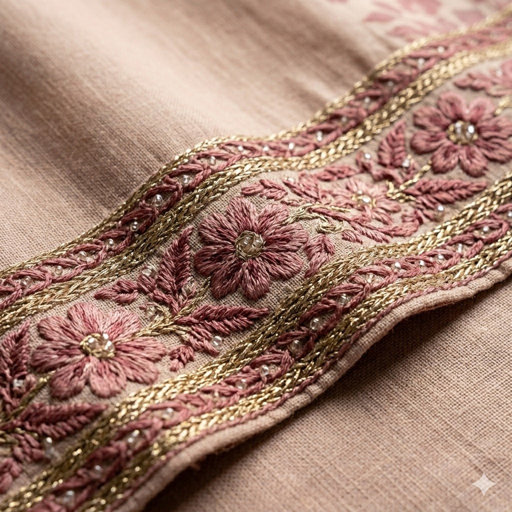 Aafreen Onion Rose – Cambric Cotton Floral Unstitched Suit Set