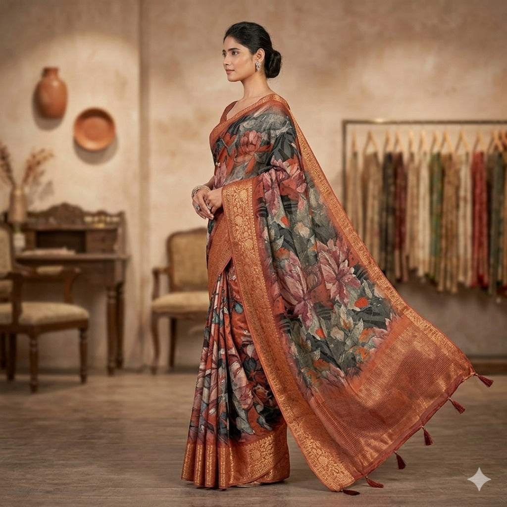 The Rust Autumnal Bloom Saree