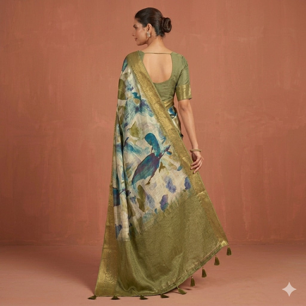 The Verdant Teal Impression Saree