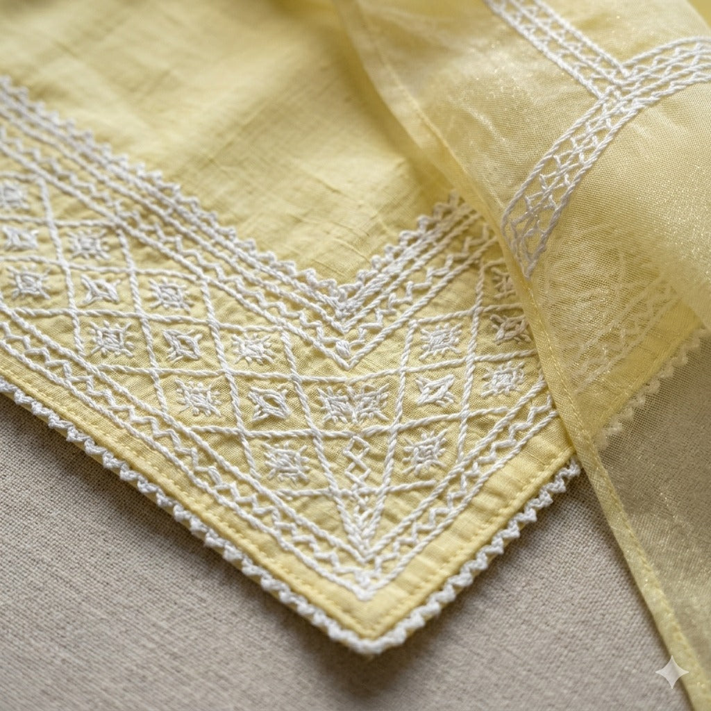 Rangrez Lemon Glow – Glaize Cotton Unstitched Suit Set